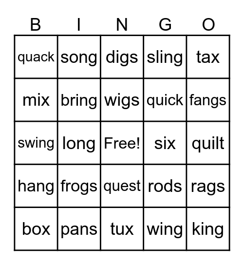Sound Review - Lessons 25-28 Bingo Card