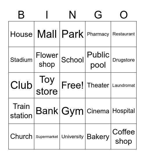 City place's Bingo Card