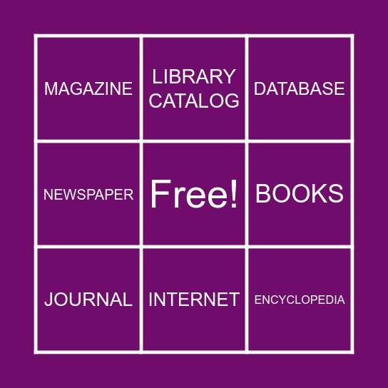 TYPES OF INFORMATION SOURCES Bingo Card