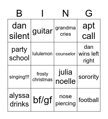 Family Christmas Bingo Card