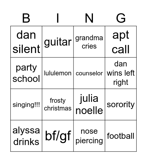 Family Christmas Bingo Card