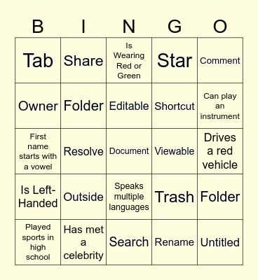 Google Docs Bingo Card