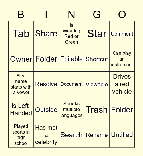 Google Docs Bingo Card