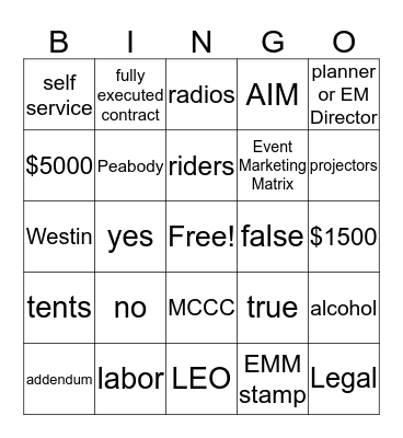 Contract Bingo Card