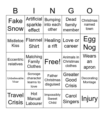 Roo Christmas Film Bingo Card