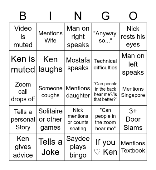 Psych BINGO Card