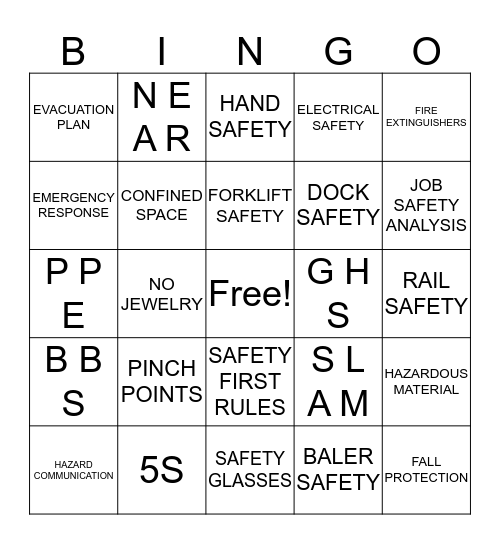 SAFETY BINGO Card