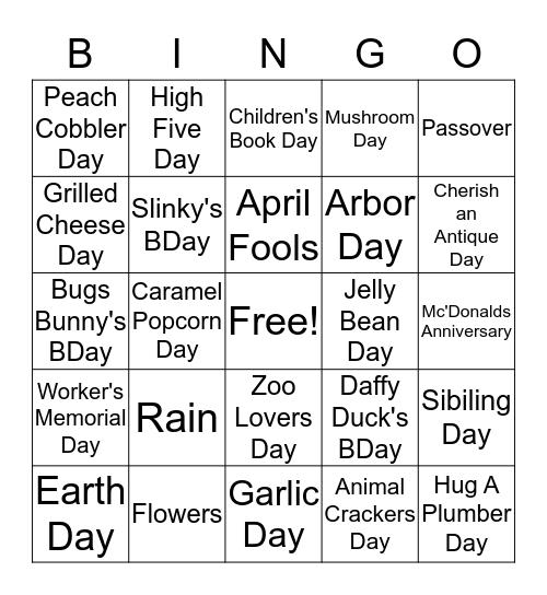 April Showers Bingo Card