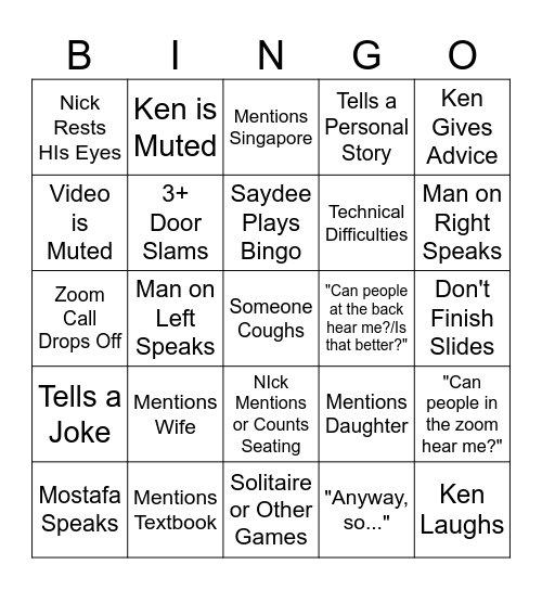 Psych Bingo Card