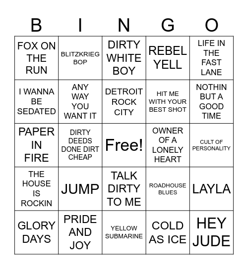 FRONT ROW #4COVER ALL Bingo Card