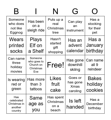 Christmas Jingle Mingle Bingo Card