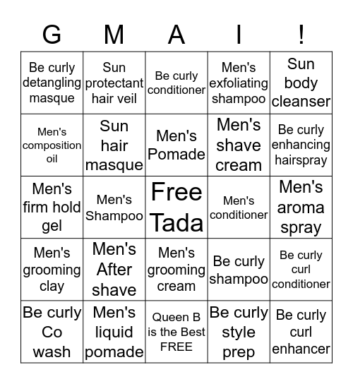 AVEDA Bingo Card