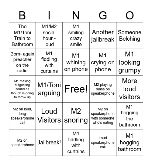 Irritating Room Issues Bingo Card