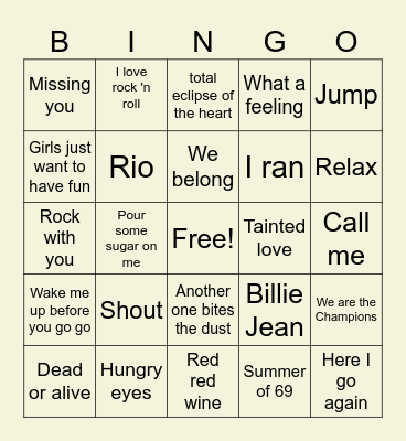 80's Singo Bingo Card