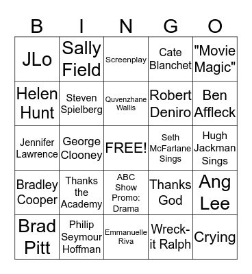 Oscar Bingo Card