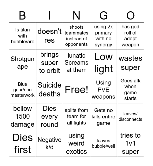 rando bingo Card