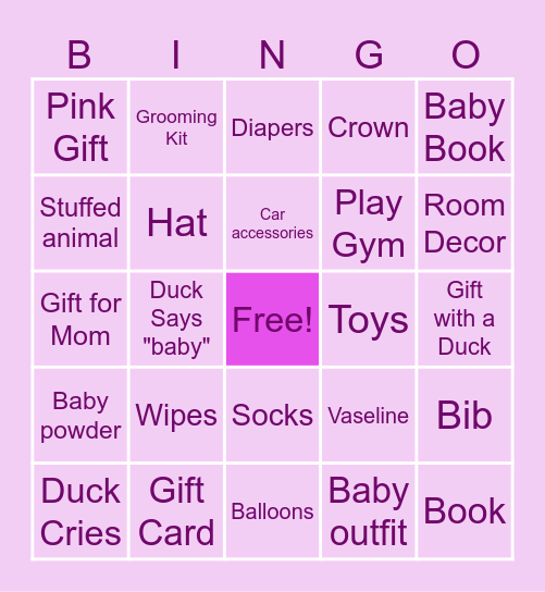 Ducky Baby Bingo Card