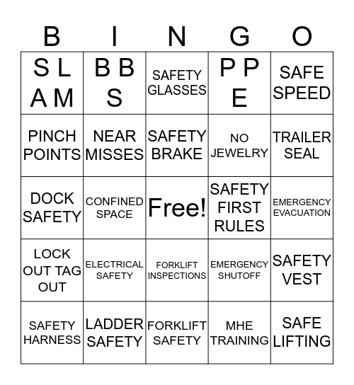 SAFETY BINGO Card