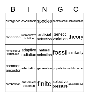 Unit 9 Biology  Bingo Card
