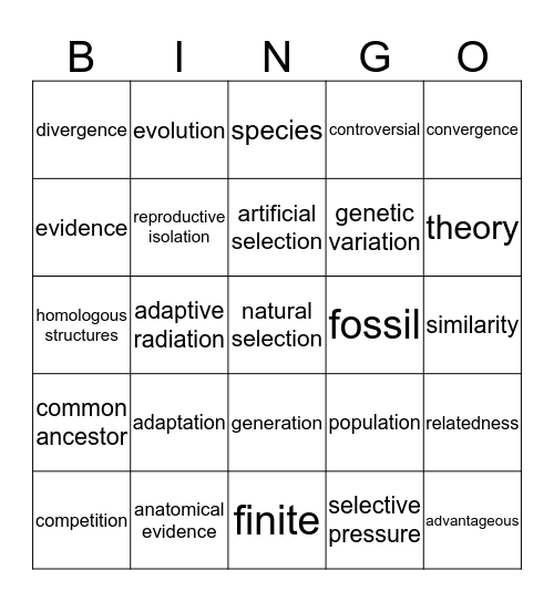 Unit 9 Biology  Bingo Card