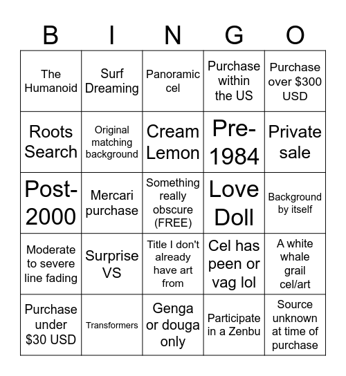 2024 Cel/Art Bingo Card