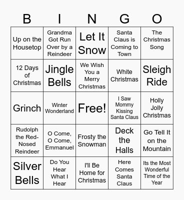 Christmas Songs Bingo Card