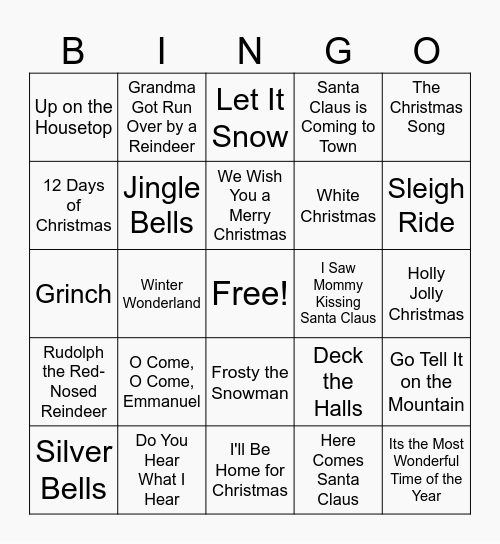 Christmas Songs Bingo Card