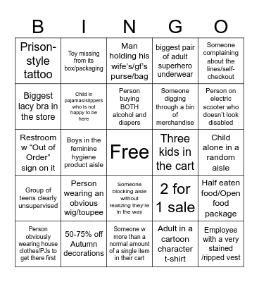 Walmart Bingo Card