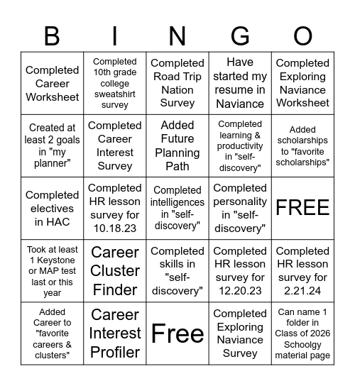 Sophomore Year: Naviance + Bingo Card