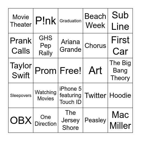 Class of 2013 Bingo Card
