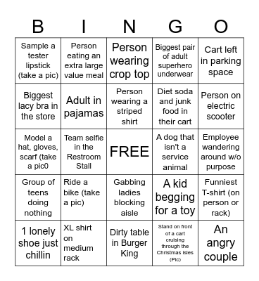 Walmart Bingo Card