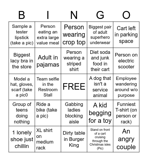 Walmart Bingo Card
