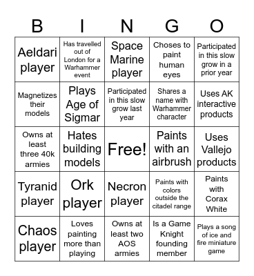 Slow Grow Bingo November Bingo Card