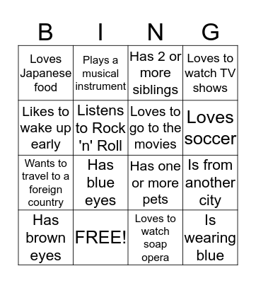 Find someone that... Bingo Card