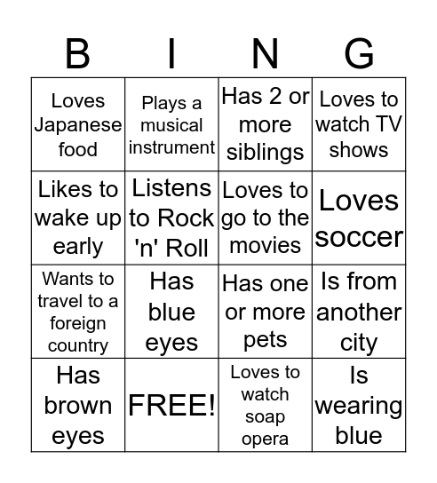 Find someone that... Bingo Card