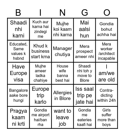 Pooja Bingo Card