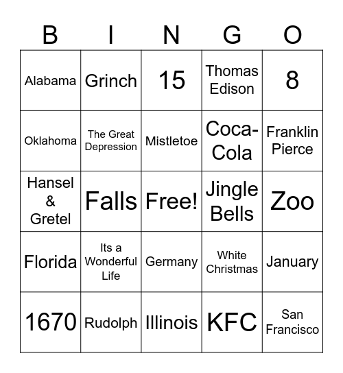 Christmas Trivia Bingo Card