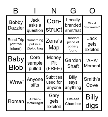 Curse of Oak Island Bingo Card