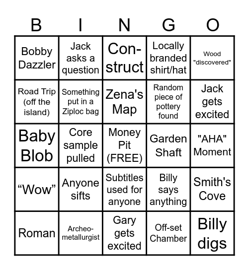 Curse of Oak Island Bingo Card