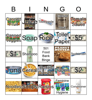 501 Food Bank Bingo Card