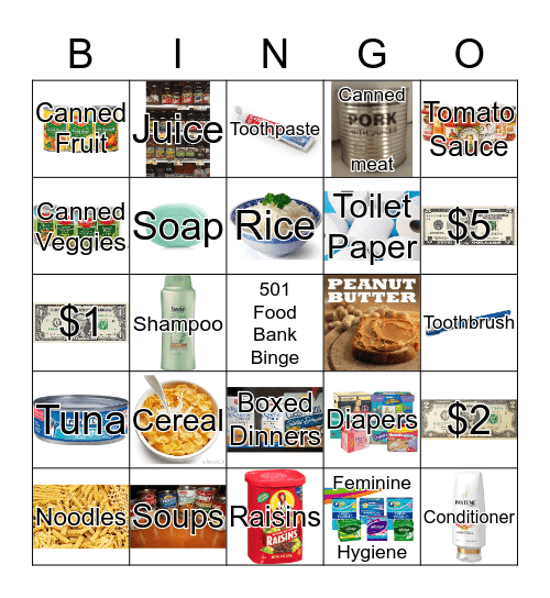 501 Food Bank Bingo Card