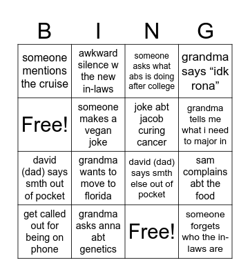 Thanksgiving Bingo Card