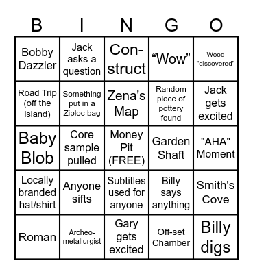 Curse of Oak Island Bingo Card