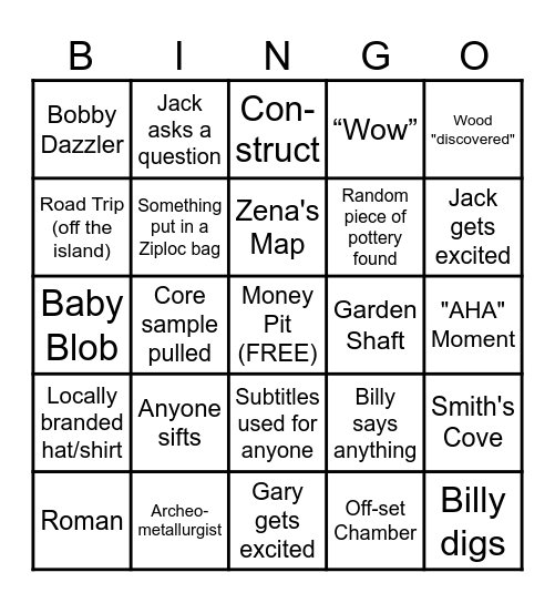 Curse of Oak Island Bingo Card