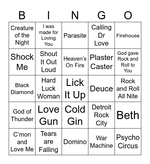KISSingo Bingo Card