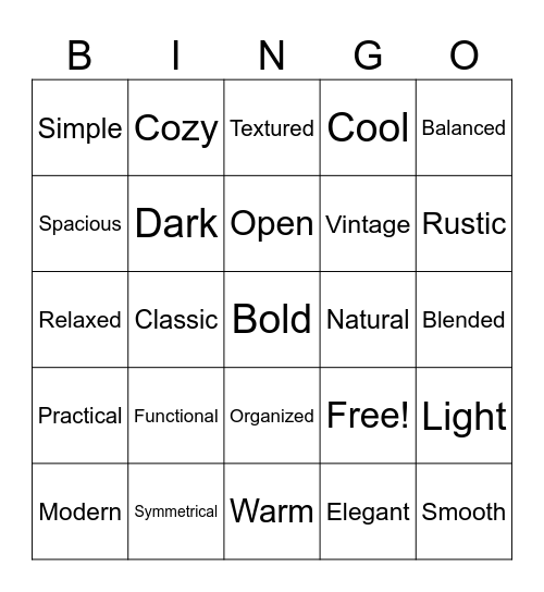 Design Words Bingo Card