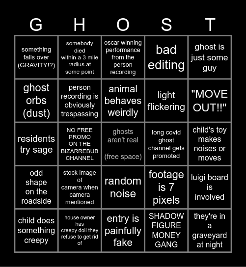 WUHHHH SCAWY GHOST SIGHTINGS Bingo Card