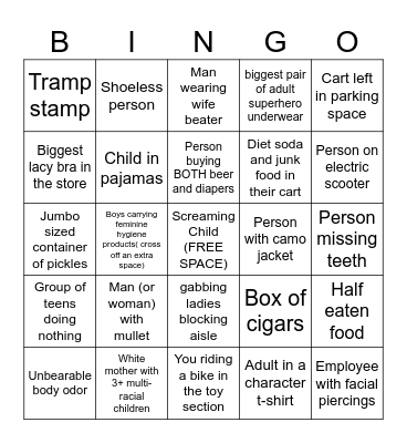 Walmart Bingo Card