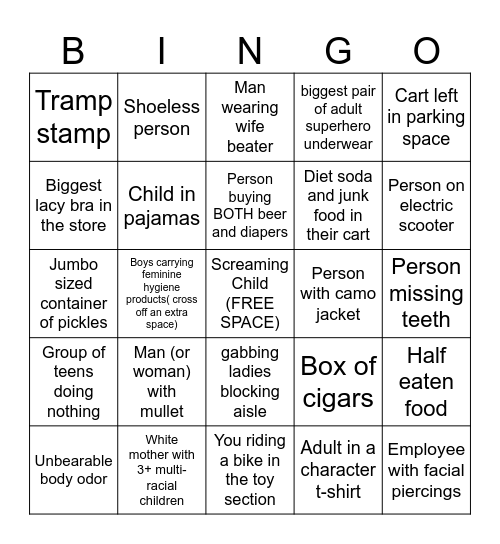 Walmart Bingo Card