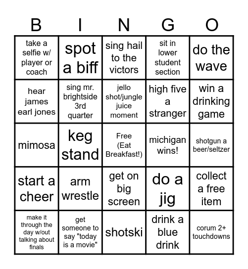 GO BLUE Bingo Card